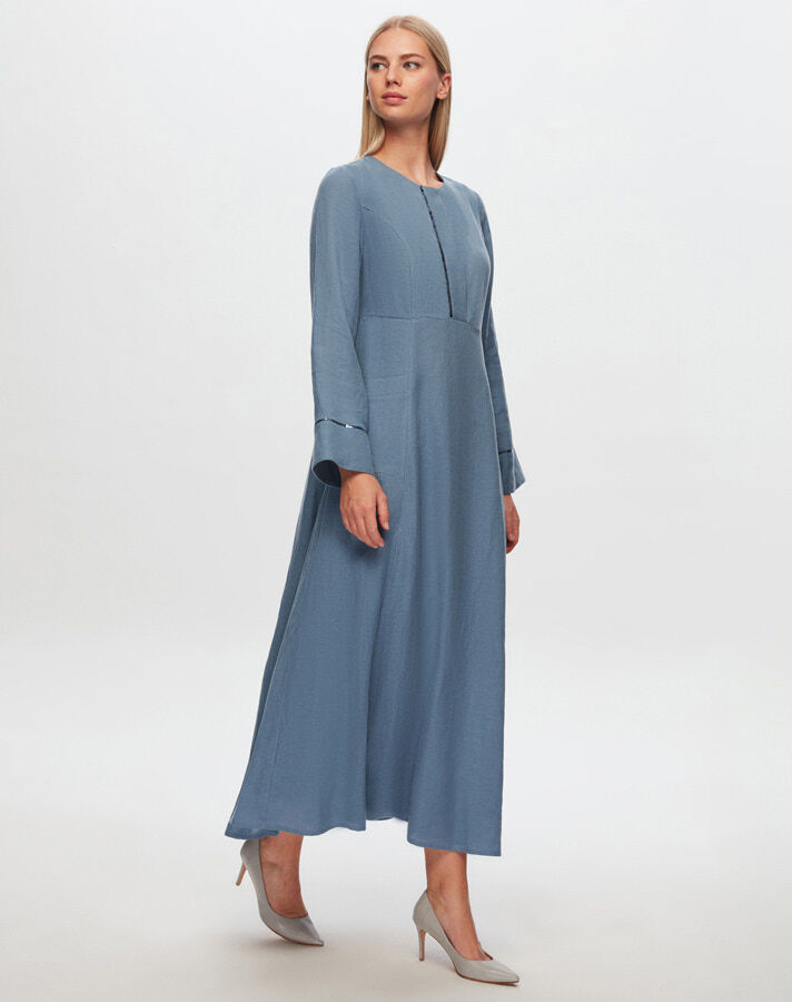T24Y-4027 Sequin Detailed A-Line Linen Dress - 7