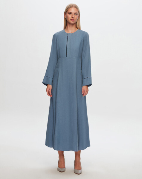 T24Y-4027 Sequin Detailed A-Line Linen Dress - 8