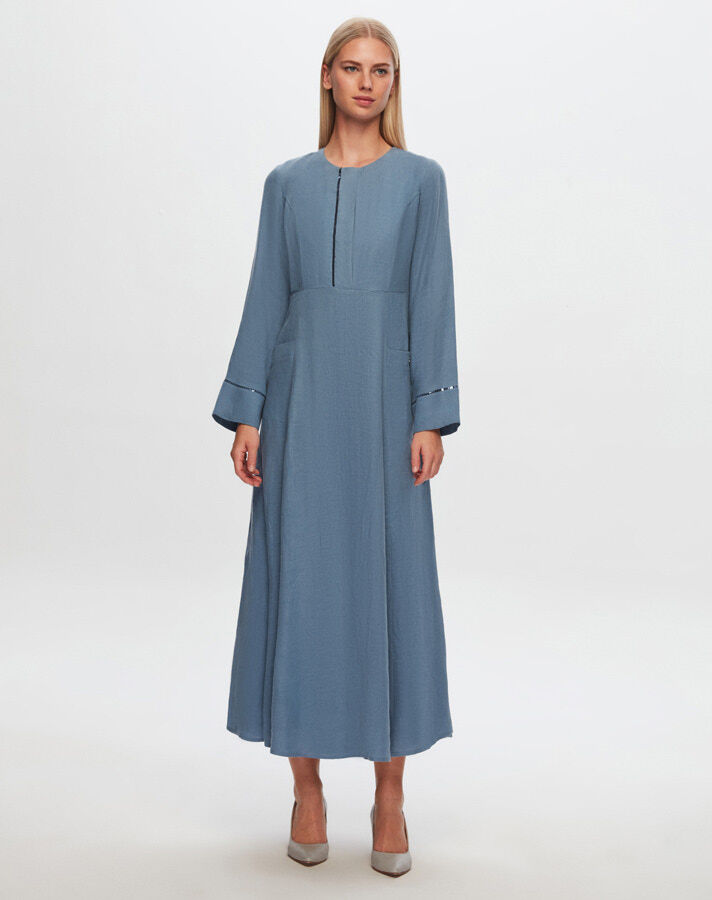 T24Y-4027 Sequin Detailed A-Line Linen Dress - 8