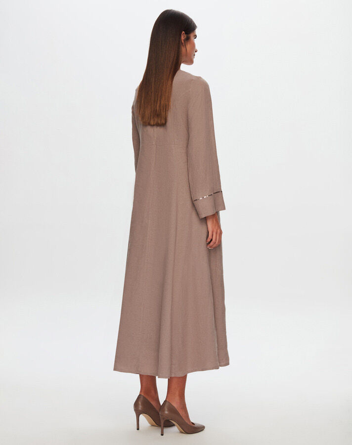 T24Y-4027 Sequin Detailed A-Line Linen Dress - 13
