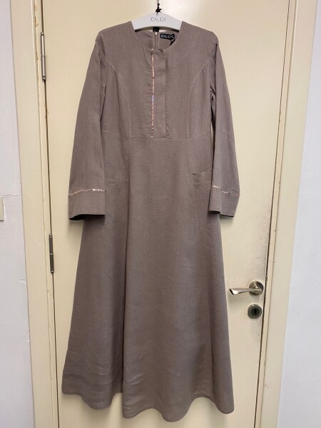 T24Y-4027 Sequin Detailed A-Line Linen Dress - 15