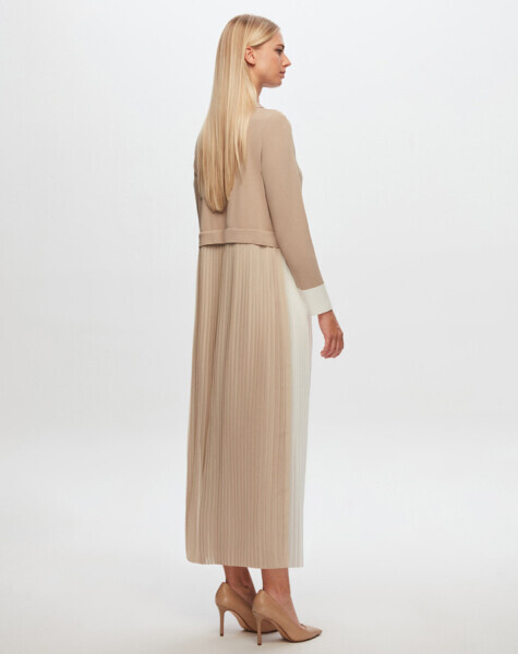 T24Y-4029 İki Renkli Kolsuz Triko Elbise 1052-BEİGE - MISS DALIDA (1)