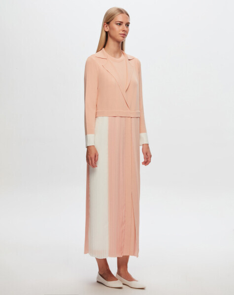 T24Y-4029 İki Renkli Kolsuz Triko Elbise 1293-SALMON 