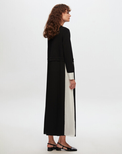 T24Y-4029 İki Renkli Kolsuz Triko Elbise BLACK - 2