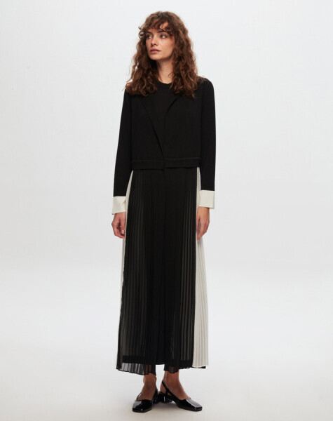 T24Y-4029 İki Renkli Kolsuz Triko Elbise BLACK 