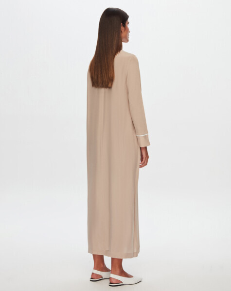 T24Y-4030 Önü Cupro Detaylı Renk Bloklu Triko Elbise 1052-BEİGE - 2