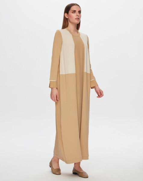 T24Y-4030 Önü Cupro Detaylı Renk Bloklu Triko Elbise 1241-CRAFT - 1