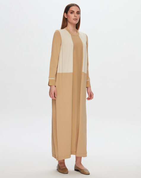 T24Y-4030 Önü Cupro Detaylı Renk Bloklu Triko Elbise 1241-CRAFT - 2