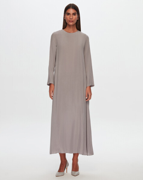 T24Y-4031 Düz Renk Uzun Cupro Elbise MİNK - 1