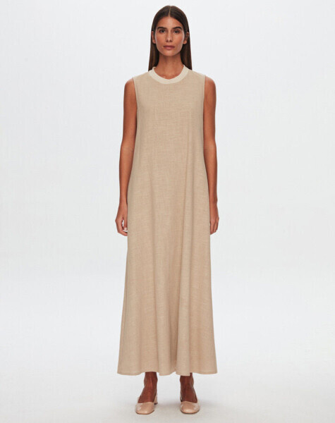 T24Y-4036 Triko Yaka Detaylı Kolsuz Keten Elbise CRAFT - 1