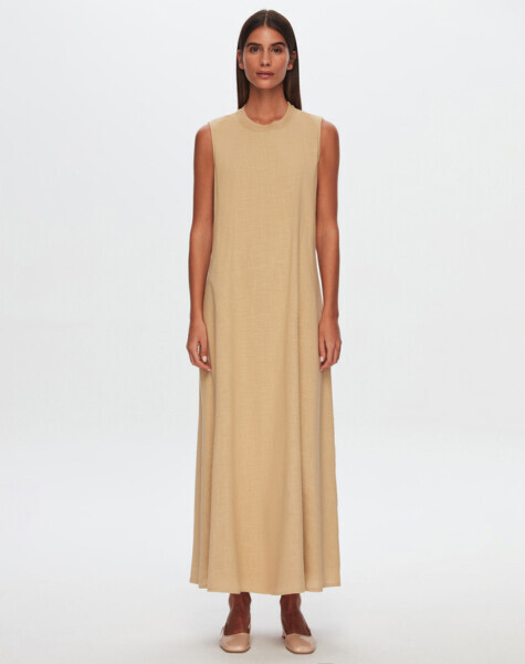 T24Y-4036 Triko Yaka Detaylı Kolsuz Keten Elbise CRAFT - 2