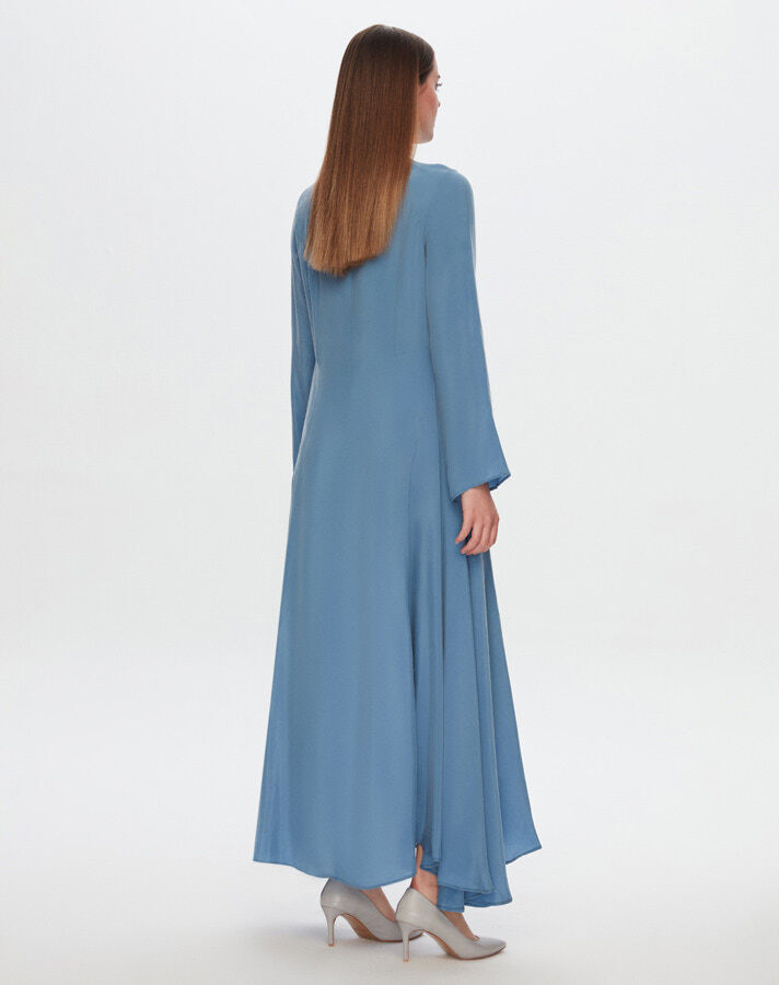 T24Y-4037 Round Collar Button Detailed Cupro Dress - 7