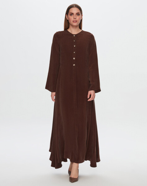 T24Y-4037 Round Collar Button Detailed Cupro Dress - 8