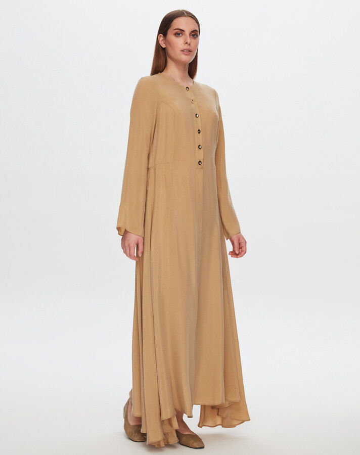 T24Y-4037 Round Collar Button Detailed Cupro Dress - 3