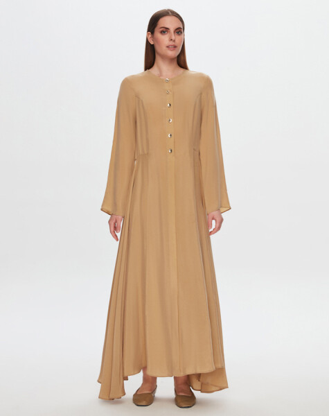 T24Y-4037 Round Collar Button Detailed Cupro Dress - 4
