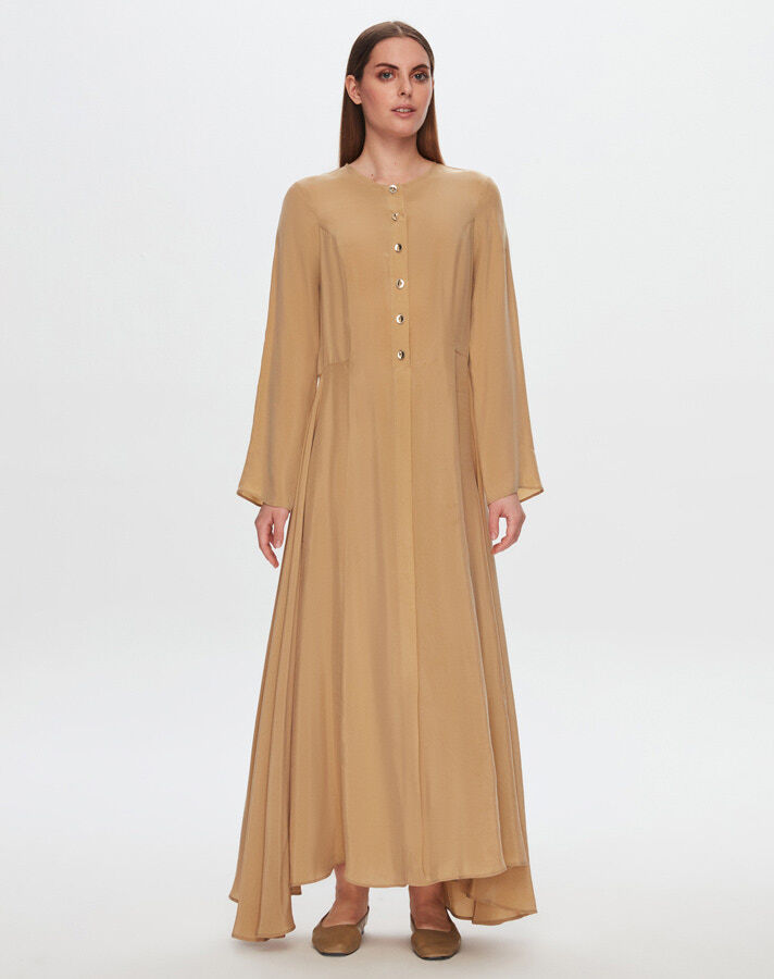 T24Y-4037 Round Collar Button Detailed Cupro Dress - 4
