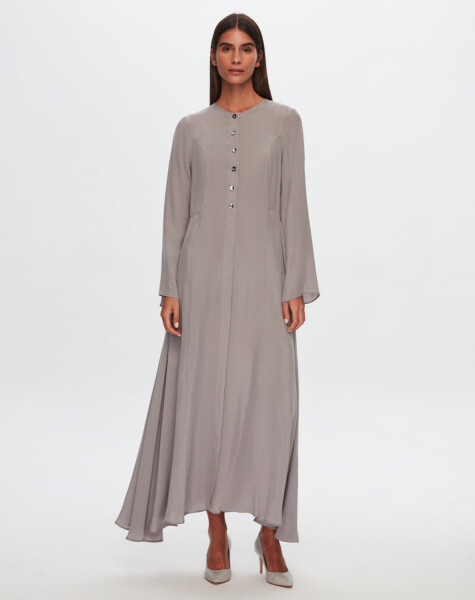 T24Y-4037 Round Collar Button Detailed Cupro Dress - 1