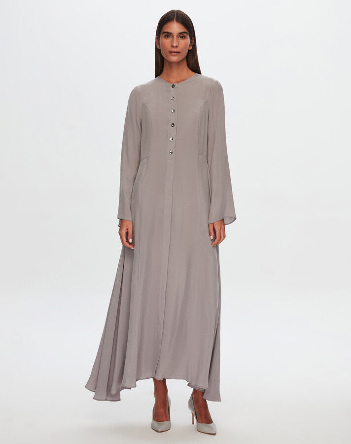 T24Y-4037 Round Collar Button Detailed Cupro Dress - 1