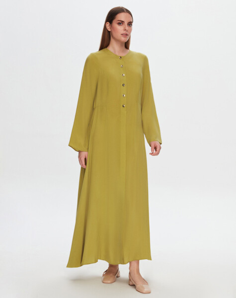 T24Y-4037 Round Collar Button Detailed Cupro Dress - 12