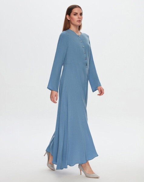 T24Y-4037 Round Collar Button Detailed Cupro Dress - 6