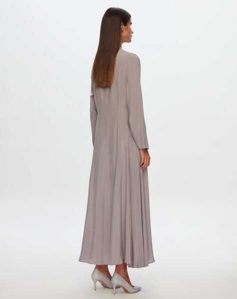 T24Y-4037 Yuvarlak Yaka Düğme Detaylı Cupro Elbise GREY - 2