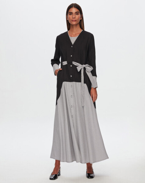 T24Y-4039 Beli Kendinden Kuşaklı Poplin Elbise BLACK - 1