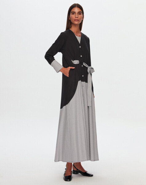 T24Y-4039 Beli Kendinden Kuşaklı Poplin Elbise BLACK - 2