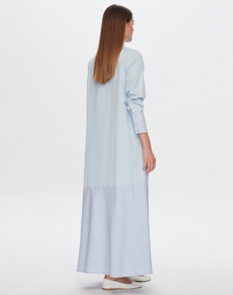 T24Y-4039 Beli Kendinden Kuşaklı Poplin Elbise BLUE - 2