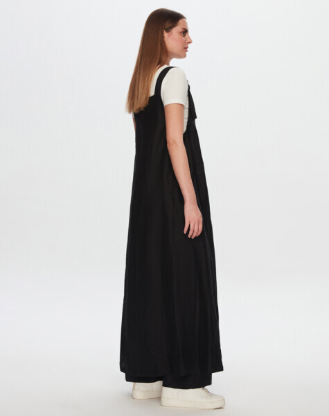 T24Y-4040 Keten Salopet Elbise BLACK - 2