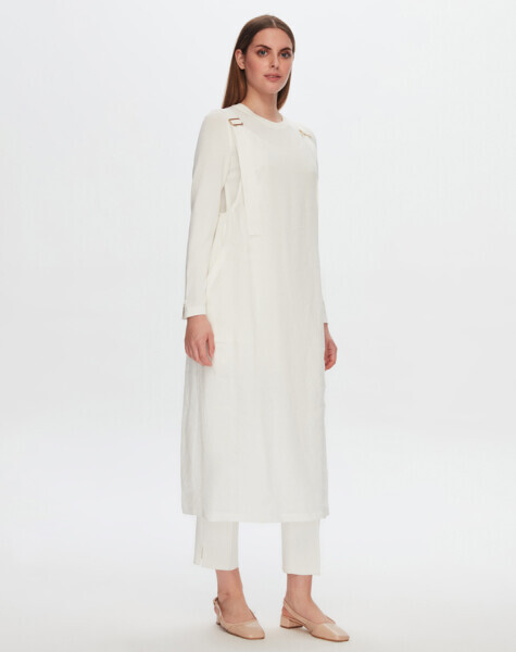 T24Y-4040 Keten Salopet Elbise ECRU 