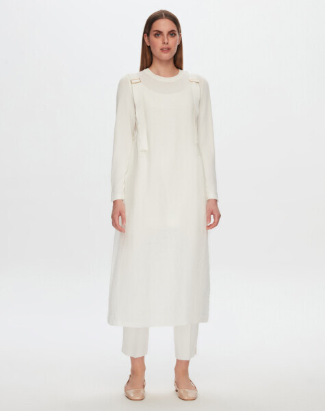 T24Y-4040 Keten Salopet Elbise ECRU - 2