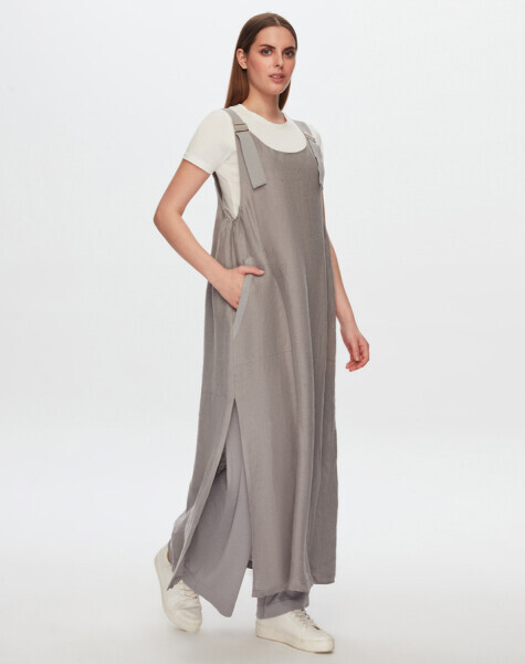 T24Y-4040 Keten Salopet Elbise GREY - 1