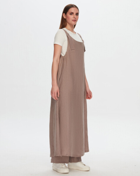 T24Y-4040 Keten Salopet Elbise MİNK - 1