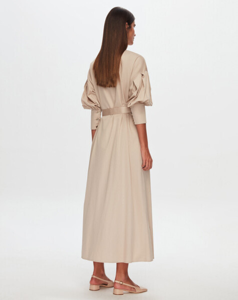 T24Y-4041 Nervür Detaylı Poplin Elbise BEİGE - 3