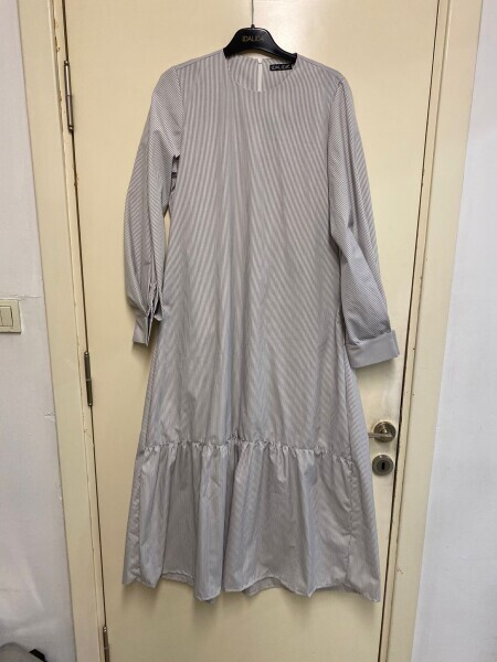 T24Y-4042 Etek Ucu Büzgülü Poplin Elbise BEİGE - 5