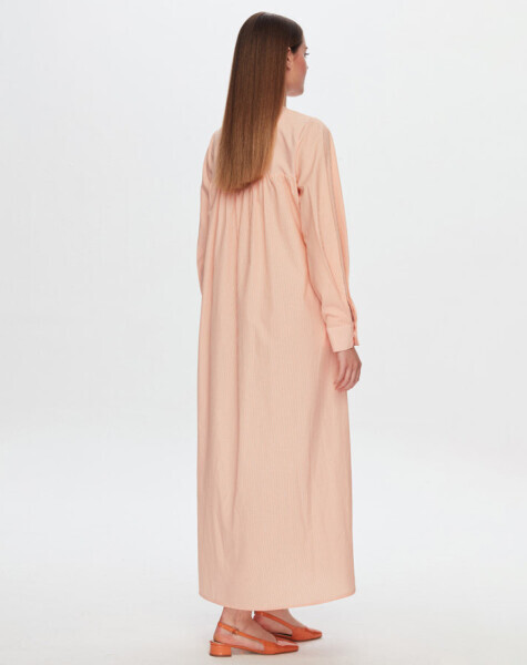 T24Y-4042 Etek Ucu Büzgülü Poplin Elbise BEİGE - 3