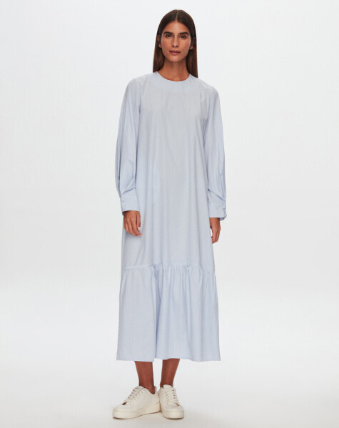 T24Y-4042 Etek Ucu Büzgülü Poplin Elbise BEİGE - 9