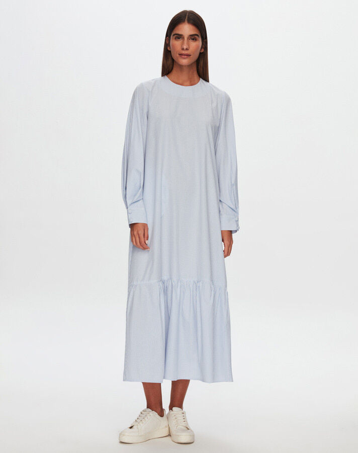 T24Y-4042 Poplin Dress with Gathered Hem - 1