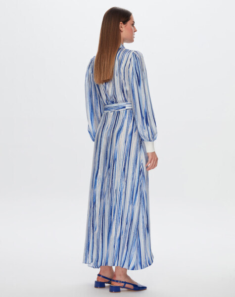 T24Y-4044 Renkli Çizgili Uzun Elbise BLUE 