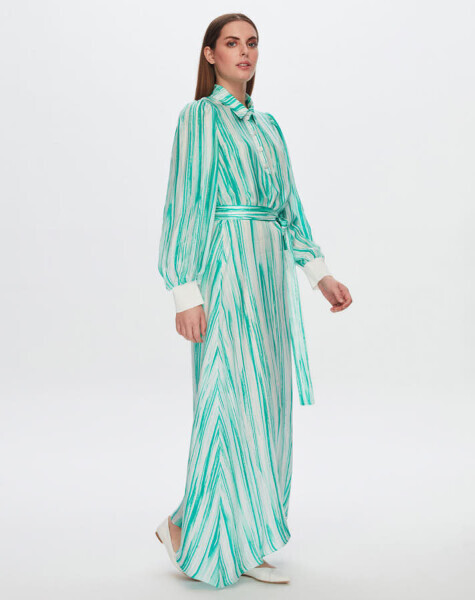 T24Y-4044 Renkli Çizgili Uzun Elbise BLUE - 2