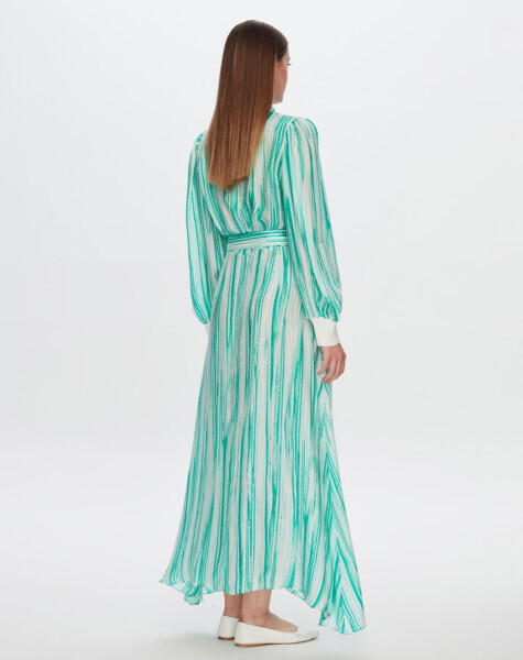 T24Y-4044 Renkli Çizgili Uzun Elbise BLUE - 3