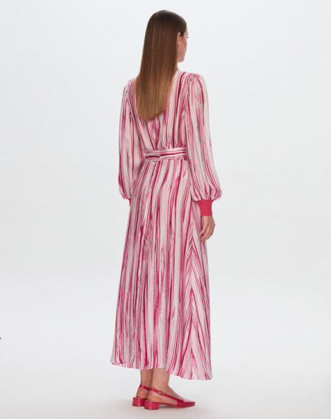 T24Y-4044 Renkli Çizgili Uzun Elbise FUCHSIA - 2