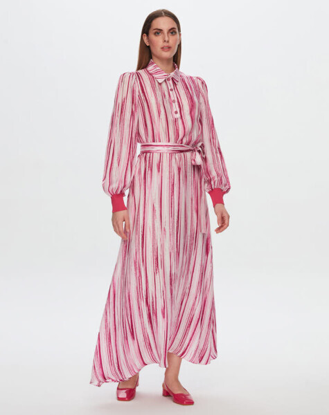 T24Y-4044 Renkli Çizgili Uzun Elbise FUCHSIA 