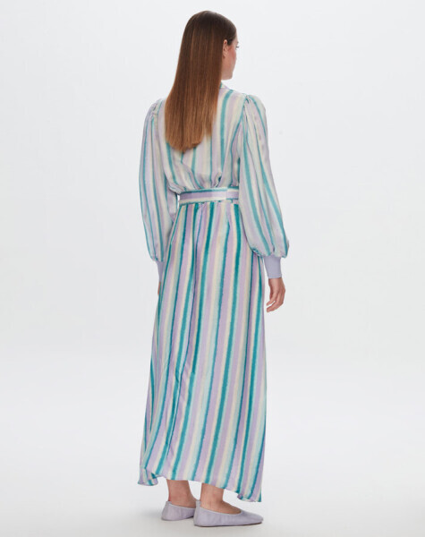 T24Y-4044 Renkli Çizgili Uzun Elbise LİLAC - 2