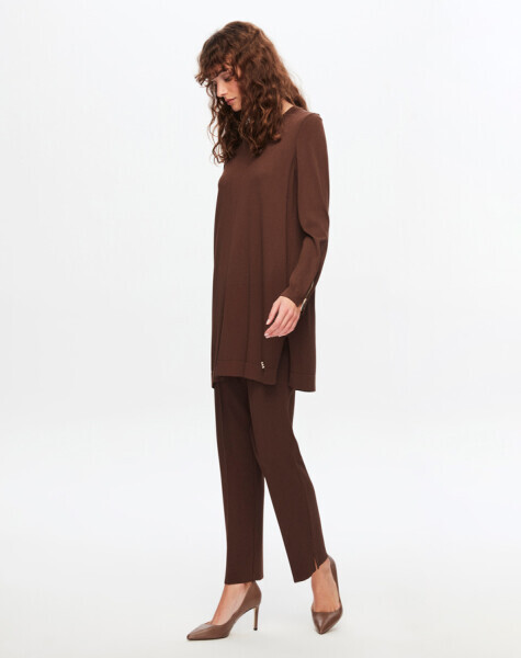 T24Y-6001 Basic Uzun Kollu Triko Tunik 1084-CACAO 