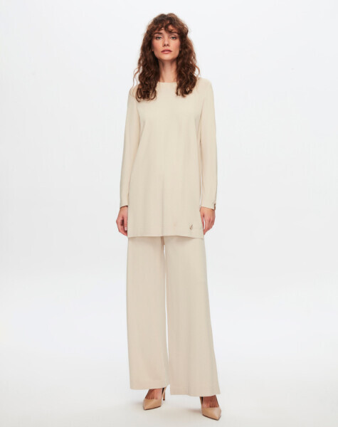 T24Y-6001 Basic Uzun Kollu Triko Tunik 1245-STONE - 1