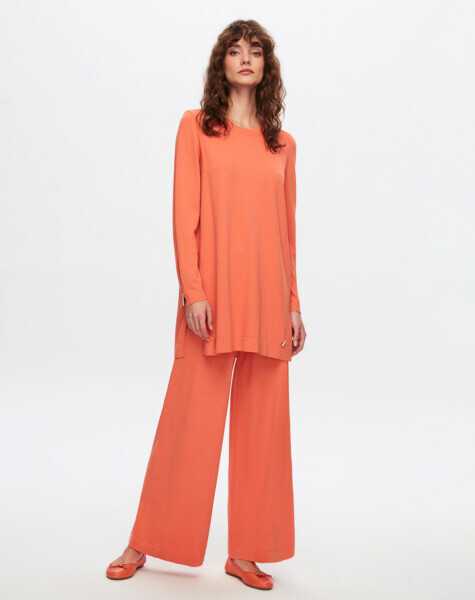T24Y-6001 Basic Uzun Kollu Triko Tunik 1248-ORANGE 