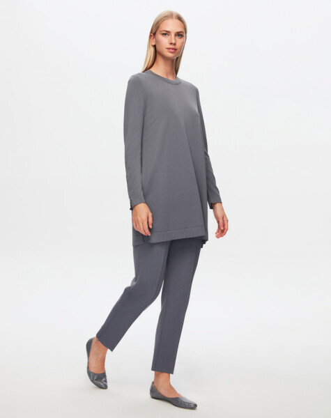 T24Y-6001 Basic Uzun Kollu Triko Tunik 1381-DARK GREY 