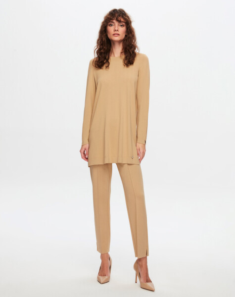 T24Y-6001 Basic Uzun Kollu Triko Tunik 1515-CAMEL 