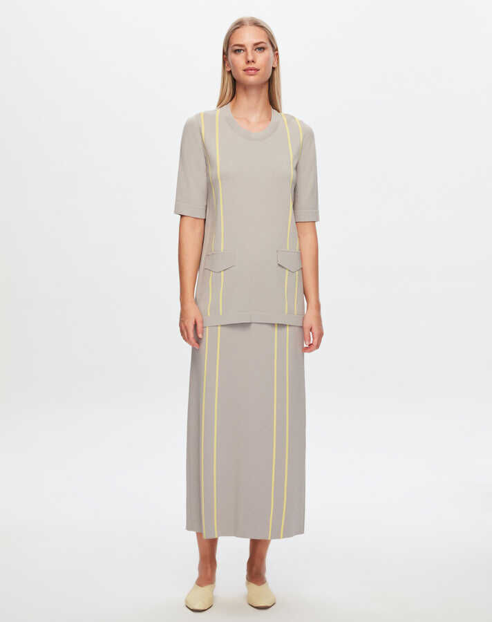 T24Y-6003 Cep Kapaklı Çizgi Detaylı Kısa Kollu Tunik 1099-DARK GREY - 1